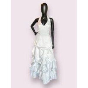 White Halter A-Line Bustled Skirt Wedding Gown